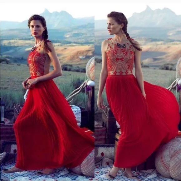 Anthropologie Rubied Dusk Maxi Long Pleated Dress Gown 10 Rina Dhaka - Picture 2 of 8